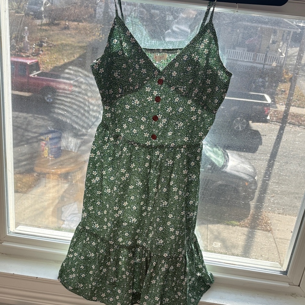 ROMWE Green Floral Button Midi Dress